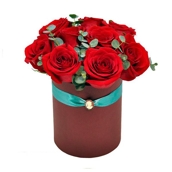9 роз в шляпной  коробке (Кения)