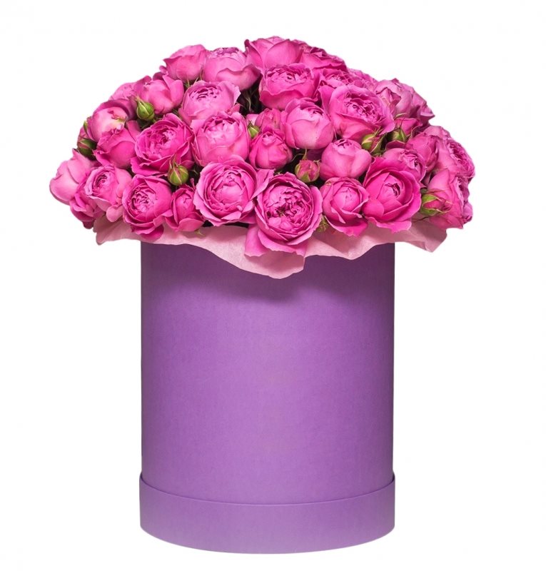 15 пиновидных роз в шляпной коробке