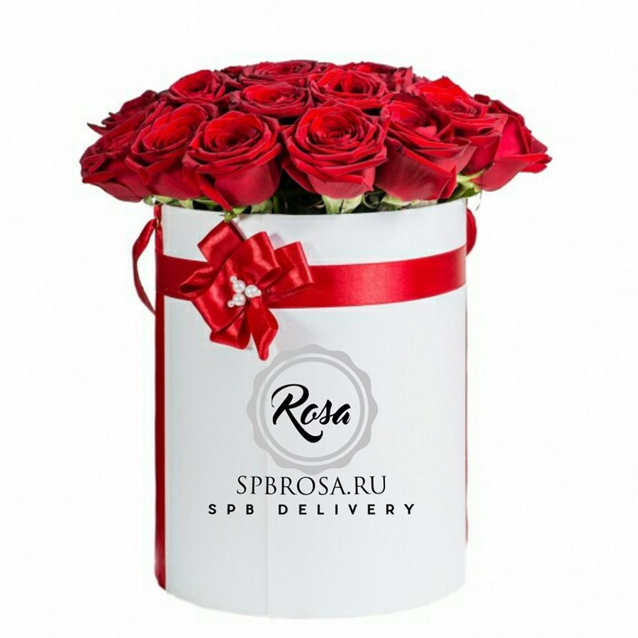 25 красных роз в шляпной коробке