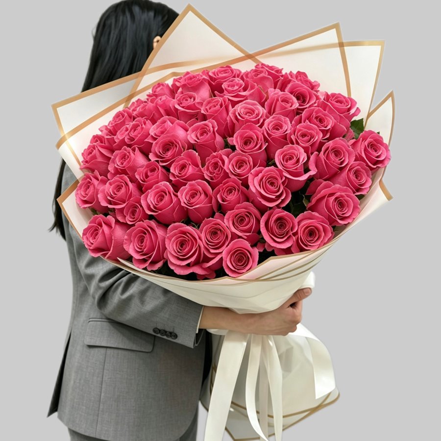 51 роза розовая 80 см в дизайнерской упаковке