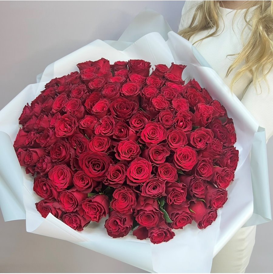 101 красная роза 40 см  Rodos ( Премиум )