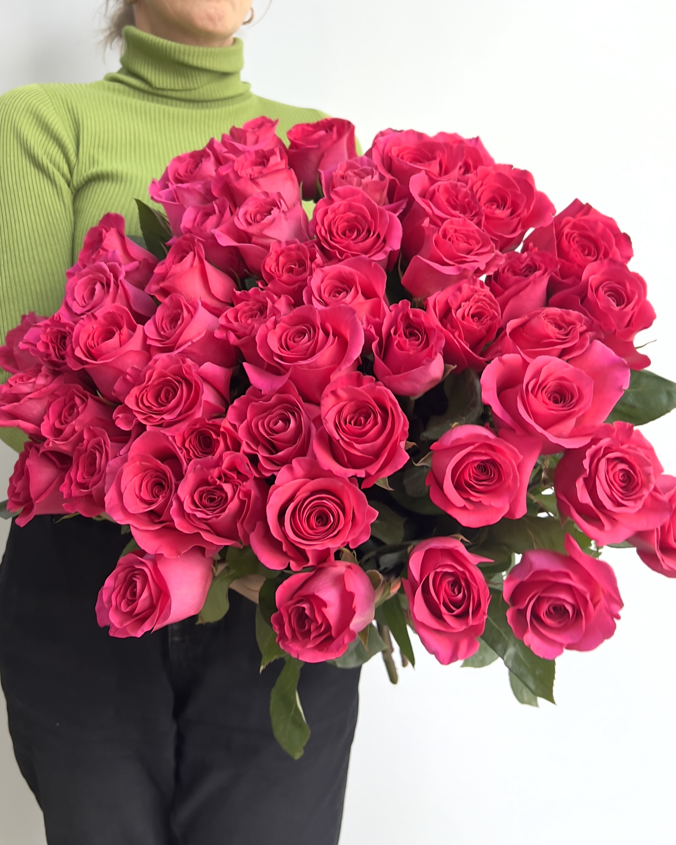 Букет 51 розовая роза 60 см фронтальный вид