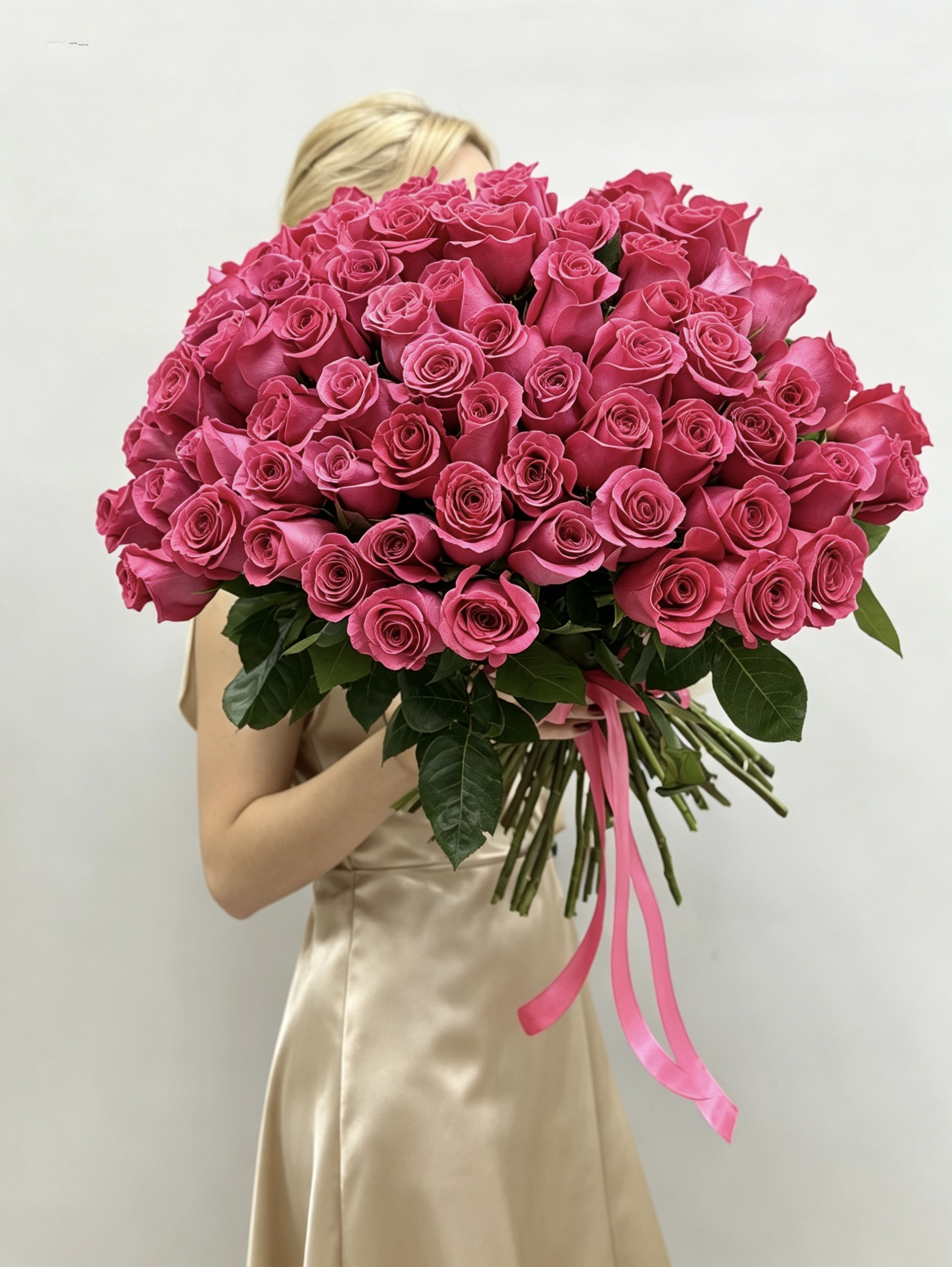 75 розовых роз Эквадор крупно